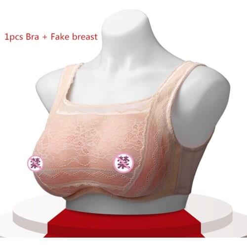 A-D cup Conjoined Fake Breast Bra Set CD Disguised breast two-in-one Pseudo-female Chest Forms Artificial Boobs Wearable