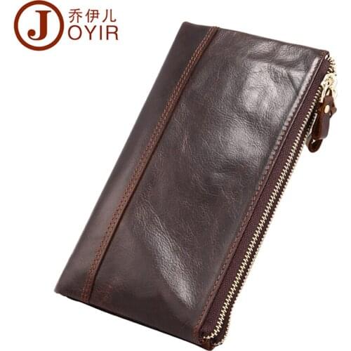 JOYIR New Arrival Genuine Cowhide Leather Men Long Wallet Double Zippers Purse Fashion card Holder Money Pack for male men walle