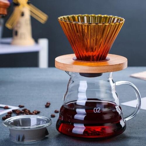 Transparent Glass Coffee Funnel Dripper with Wooden V60 Brackets Household Heat Resistant Reusable Coffee Filters Barista Tools