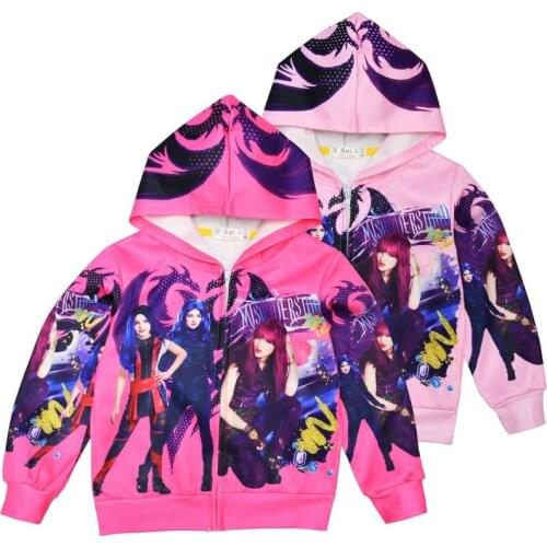 New descendant 3 printed zipper cardigan autumn long-sleeved hooded jacket small and medium girls' top coat 3-8 years old