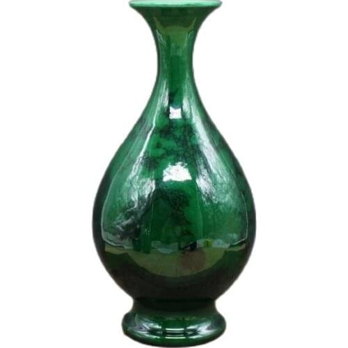 Chinese old porcelain Green Glaze Ink Figure Jade Pot Spring Vase