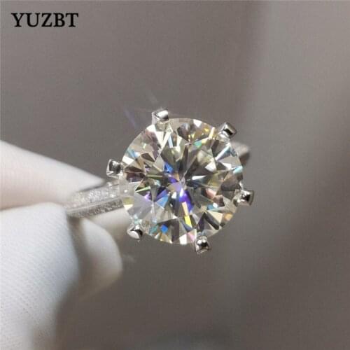YUZBT 18K White Gold Plated 5 Carat Gemstone Brilliant Cut Diamond Test Past 11mm D Color Moissanite Ring Women Wedding Jewelry