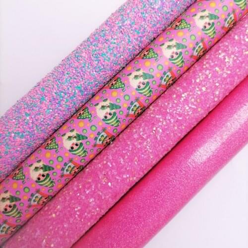 Purple Pink Glitter leather, Santa Claus Printed synthetic leather, Smooth Glitter Faux Leather Sheets For Bow A4 21x29CM KM657