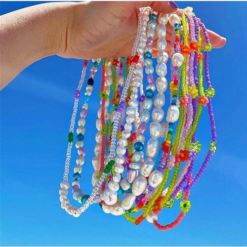 Colorful Necklace Bead Chain Gift For Women Cute Flower Pendant Jewelry 2021 New Trend Seashell Beach Party Creative Choker