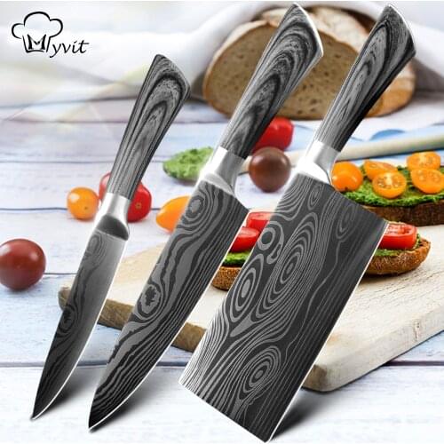 Kitchen Knife 5 7 8 Inch Chef Knives Imitated Damascus Pattern Utility Cleaver Meat Santoku Stainless Steel Vegetable Sharp Tool