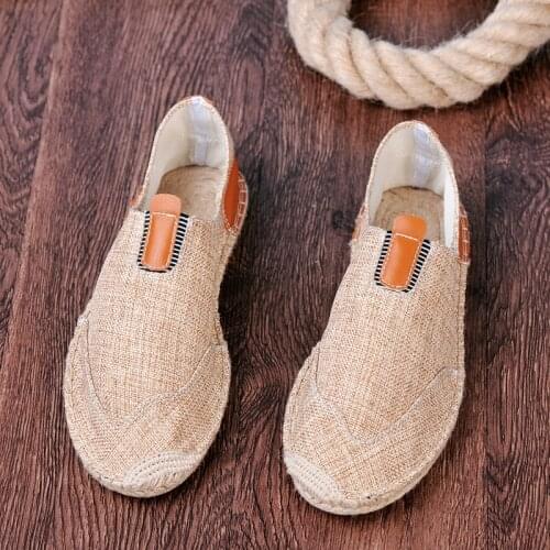 Mens Casual Shoes Linen Fisherman Flat Shoes Canvas Espadrilles Driving Shoes Men Embroider boat Shoes LA-23