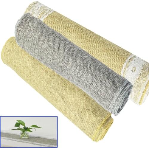 Rustic Burlap Lace Table Runner Natural Imitated Linen Tea Table Cover for Wedding Birthday Christmas Table Runners Party Decor