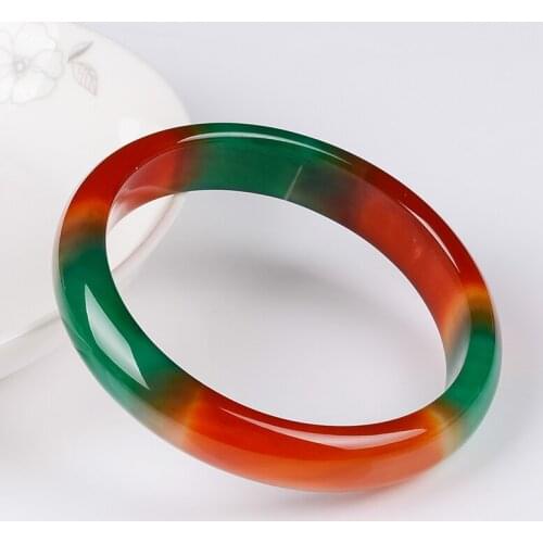 Natural cuff Green and red Chalcedony round BEAUTIFUL sweet women lady charm bangle bracelet luck Bangles Lady Party Gift