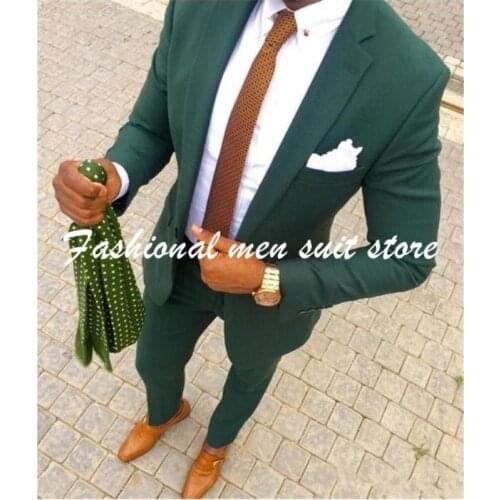 New Popular One Button Dark Green Groom Tuxedos Notch Lapel Groomsmen Mens Wedding Suits Blazers (Jacket+Pants+Tie)