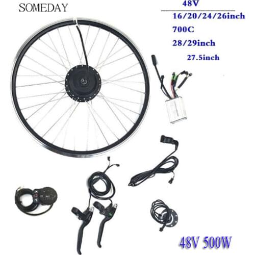 SOMEDAY 48V500W Electric Bicycle conversion kit 16 20 24 26 27.5 28 700C Ebike LED900S front wheel hub motor with spoke rim