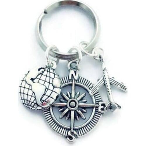 Punk Traveler Compass Aircraft Earth Keychain For Car Keys Bag Key Ring Handbag Couple Key Chains Crafts Hang Buckle Accessories