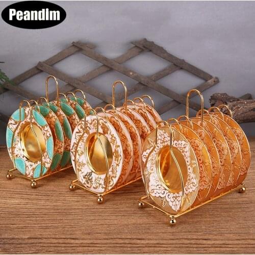 PEANDIM Elegant Coaster Cup Stand Gold Plate Dessert Dish Fruit Snack Tray Wedding Table Centerpieces Home Hotel Decoration