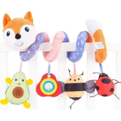 Infant Baby Fox Plush Spiral Activity Hanging Toys For Stroller Crib Bar Car Seat Mobile With Music Box BB Squeaker And Rattles