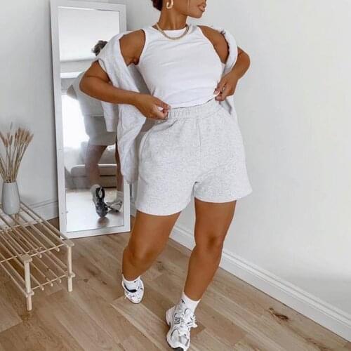 Casual Solid Color Sports Shorts Women Wide Leg Shorts with Slant Pockets Female Elastic Waist Workout Bottoms Shorts Tracksuit