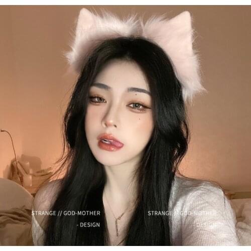 Cute white cat ears headdress female summer animal ears hair band fox hairpin cute little cat rabbit plush fun hairpin Neko ears
