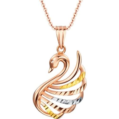 Pure AU750 18K Multi-gold Pendant Womens Swan Necklace Pendant P6291