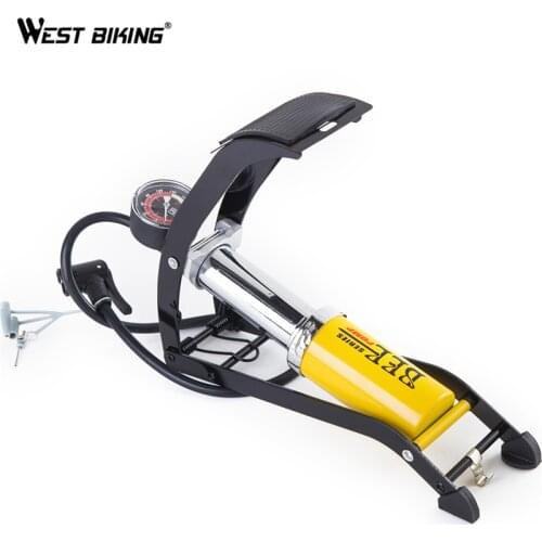 WEST BIKING 200Psi High Pressure Bike Foot Air Pump Steel Inflator Portable No-Slip Foot Pedal Motorcycle Car MTB Bicycle Pump