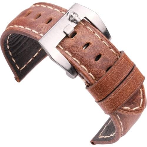Cowhide Strap Women Men 20 22 24mm Genuine Leather Vintage Watchbands Dark Brown Red Black Belt Watch Band Accessories Bracelet