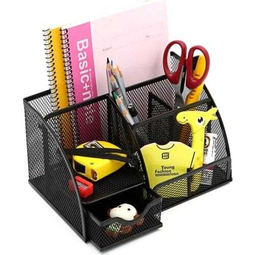 Mesh Office Desk Organizer with 6 Compartments + Drawer | The Mesh Collection, Black
