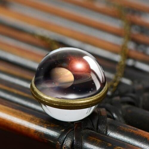 SIAN 2021 New Arrival Nebula Galaxy Double Sided Necklace Space Solar Universe Planet Glass Art Pendant Necklace for Women Gifts