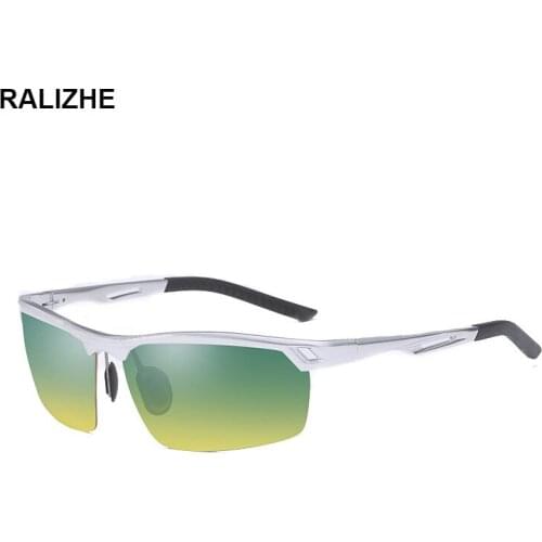 Polarized Sunglasses Aluminium Magnesium Frame Day Night Vision Driving Anti-glare UV400 Glasses Semi Rimless Outdoor For Men