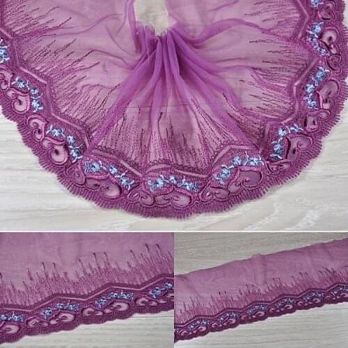 2Meters Embroidery Applique Mesh Tulle Flower Lace Trim Fabric for Bra Underwear Wedding Dolls Dress 15cm Width