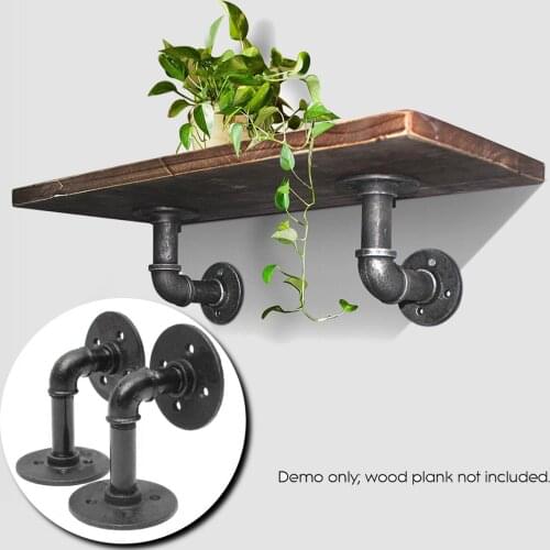 2Pcs Vintage Black Iron Pipe Shelf Bracket Wall Mounted Storage Shelf Holder Racks Bethroom Bookcase DIY Decor
