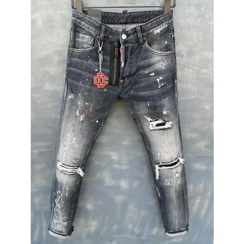 2021 Fashion Tide Brand DSQ2 Patch Washed Abraded Paint Dots Mens Jeans 010-3