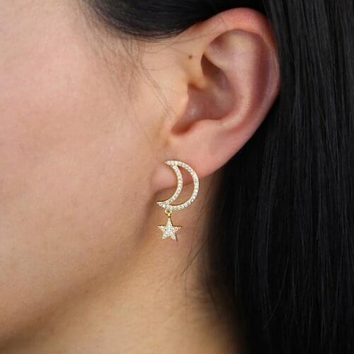 2021 Simple Classic Design Jewelry Fashion Delicate Women Girl 925 Sterling Silver Dainty Cz Star Moon Lovely Trendy Earrings