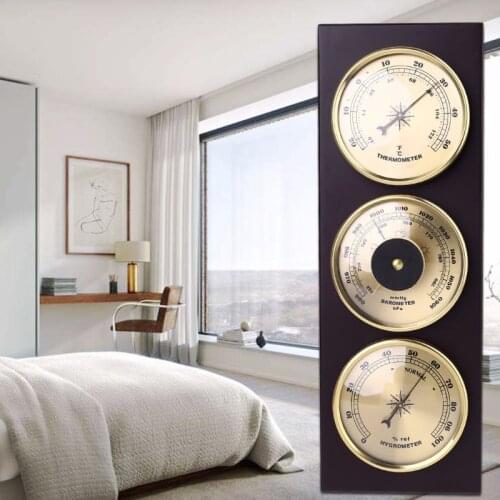 3Pcs/Set Thermometer Barometer Hygrometer Weather Station with Wooden Frame Base Ornaments 31cm x 11cm