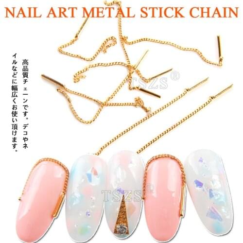5bag/lot Japanese nail charms long gold Metal thin round square stick chain Nail Art Tip Decoration