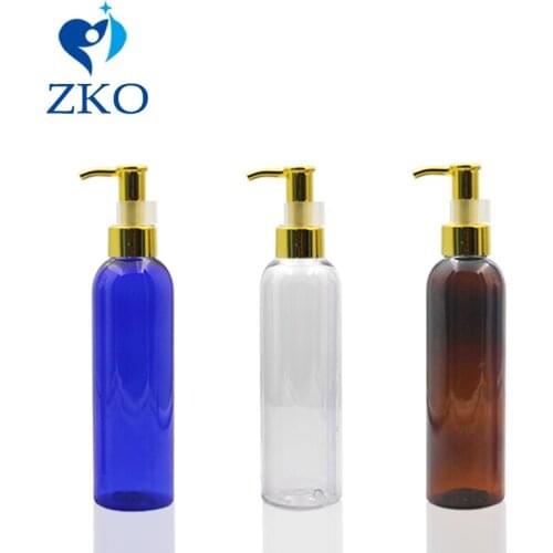 5pcs 100ml Plastic Round Bottle Golden Aluminum Oil Pump Refillable Lotion Bottle Empty Cosmetic Containers (Safety Buckles)