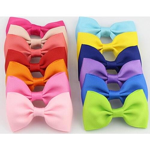 500pcs Candy Barrettes Kids Bowknots Solid Ribbon Hair Clip Bows