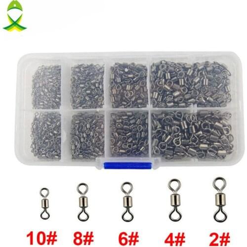 500 pcs/box Steel Fishing Swivels Interlock Rolling Swivel Fish Hook Connector fishing rolling swivels