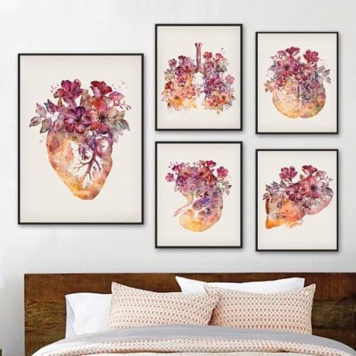 Anatomy Internal Organs Flowers Heart Brain Lungs Nordic Poster Wall Art Print Canvas Painting Decor Pictures For Living Room