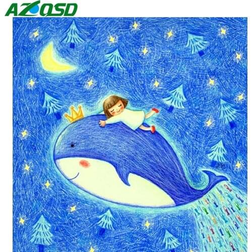 AZQSD 5D DIY Diamond Painting Dolphin Full Square Drill Picture Of Rhinestones Diamond Mosaic Animal Cross Stitch Home Decor