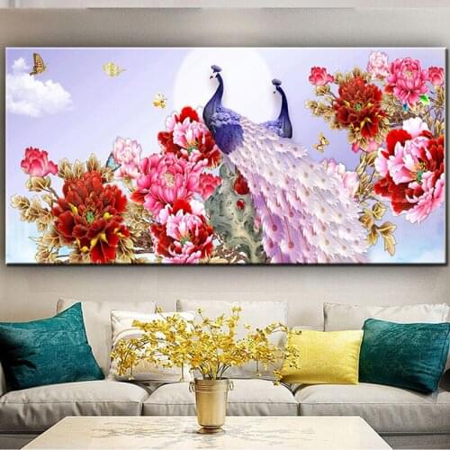 Large Diamond Painting Cross Stitch Chinese Peony flowers peacock Full Diamond Embroidery 5D DIY Picture Of Rhinestone YG2567