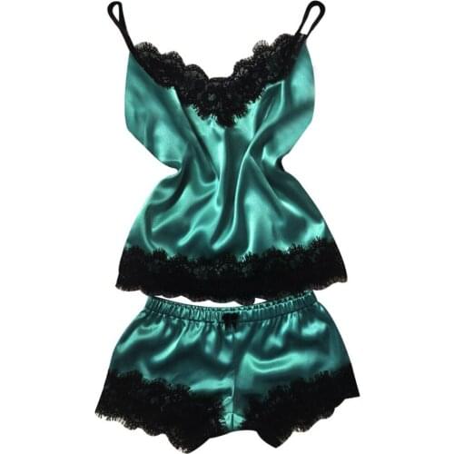 Brand Satin Sleepwear Set for Women Sexy Lace Silk Lingerie Womens Pajama Sexy Temptation Babydoll Nightwear Cami Top Shorts