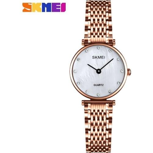 SKMEI Fashion Quartz Watches Women Simple Stainless Steel Strap Diamond Ladies Bracelet Watch Female Clock reloj hombre Q026