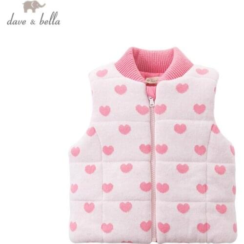 DB15862 dave bella winter kids girls cute love print padded zipper coat children fashion sleeveless vest