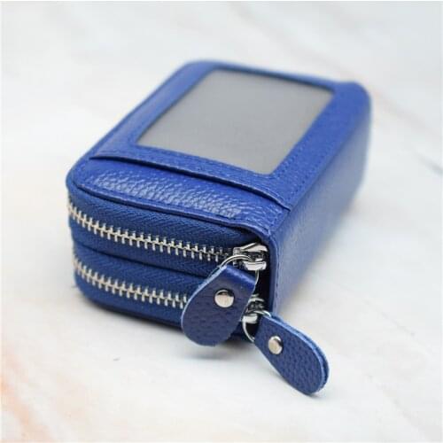 Business Card Holder Red/blue/purple/green/black/yellow/coffee/black ID/Credit Card Holder Wallet Double Zipper Card Case