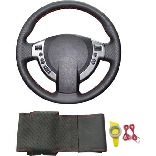 Black leather DIY braided hand sewing steering wheel cover car accessories for Nissan Qashqai J10 J11 X-Trail T31 NV200 Rogue