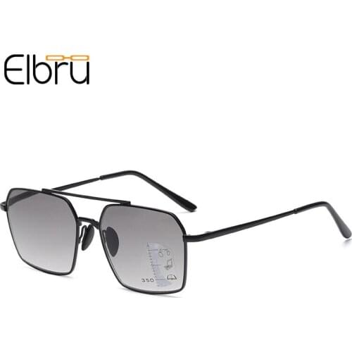 Elbru Anti Blue Light Reading Glasses Women Men Progressive Multi-focus Presbyopic Eyeglasses Ultralight Metal Frame Sunglasses