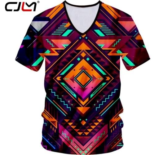 CJLM Colored Polygon Man On Sale V Neck Tshirt 3D Full Printed T-shirt Geometric Diamond Chinese Style Large Size Tee Shirt