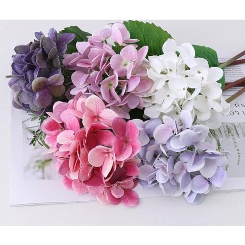 Artificial Flowers 3D Print Real Touch hydrangea wedding Home Decoration Fake Flower Purple Pink Blue White Red Latex Hydrangea