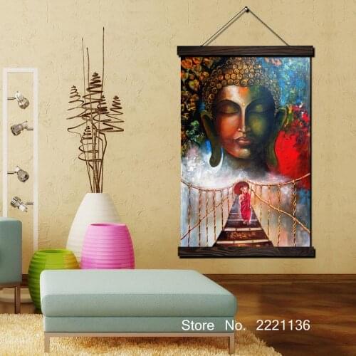 Buddha Face And Bridge Framed Scroll Painting HD Wall Art Hanging Canvas Painting HD Printed Pictures for Living Room Decoration