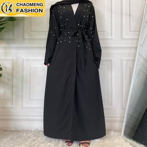 Middle East Eid Muslim Fashion Pearls Kimono Modest Elegant Cardigan Dubai Abaya For Women Kaftan Arab Turkey Islamic Clothing