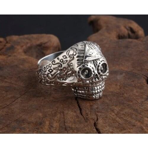 925 Sterling Silver fine Jewelry Men Women Punk Skull Devils Eye Wedding Ring