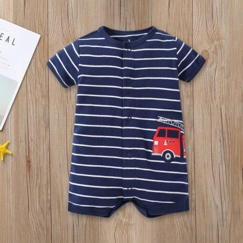 Summer New Boy Romper Baby Short Sleeve Onesie Suit Baby Striped Cartoon Boxer Outfits Kids Clothes