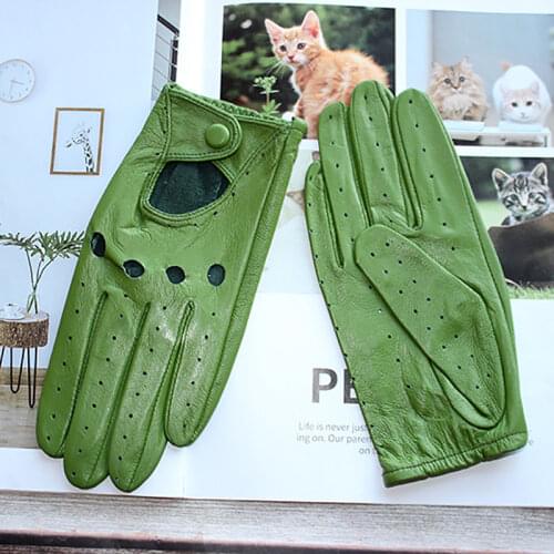 Leather gloves womens single layer thin unlined hollow style boys outdoor riding driving driver gloves free shipping